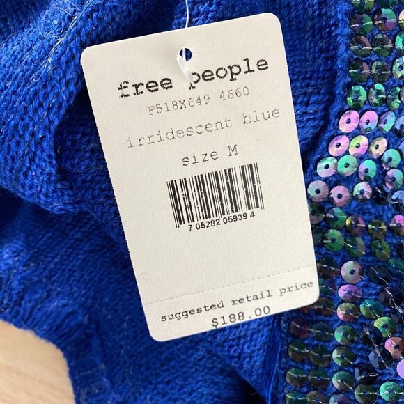 Free People Cardigan Sweater‎ Medium Sequins Iridescent Blue NWT CJ-1459 - Picture 8 of 11